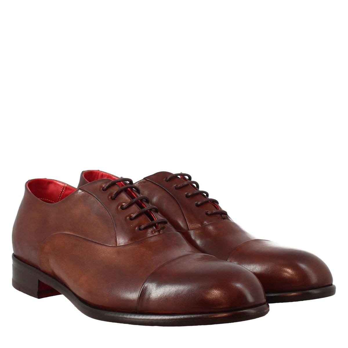 Oxford marrone scuro elegante da uomo in pelle e fodera rossa - LeonardoShoes
