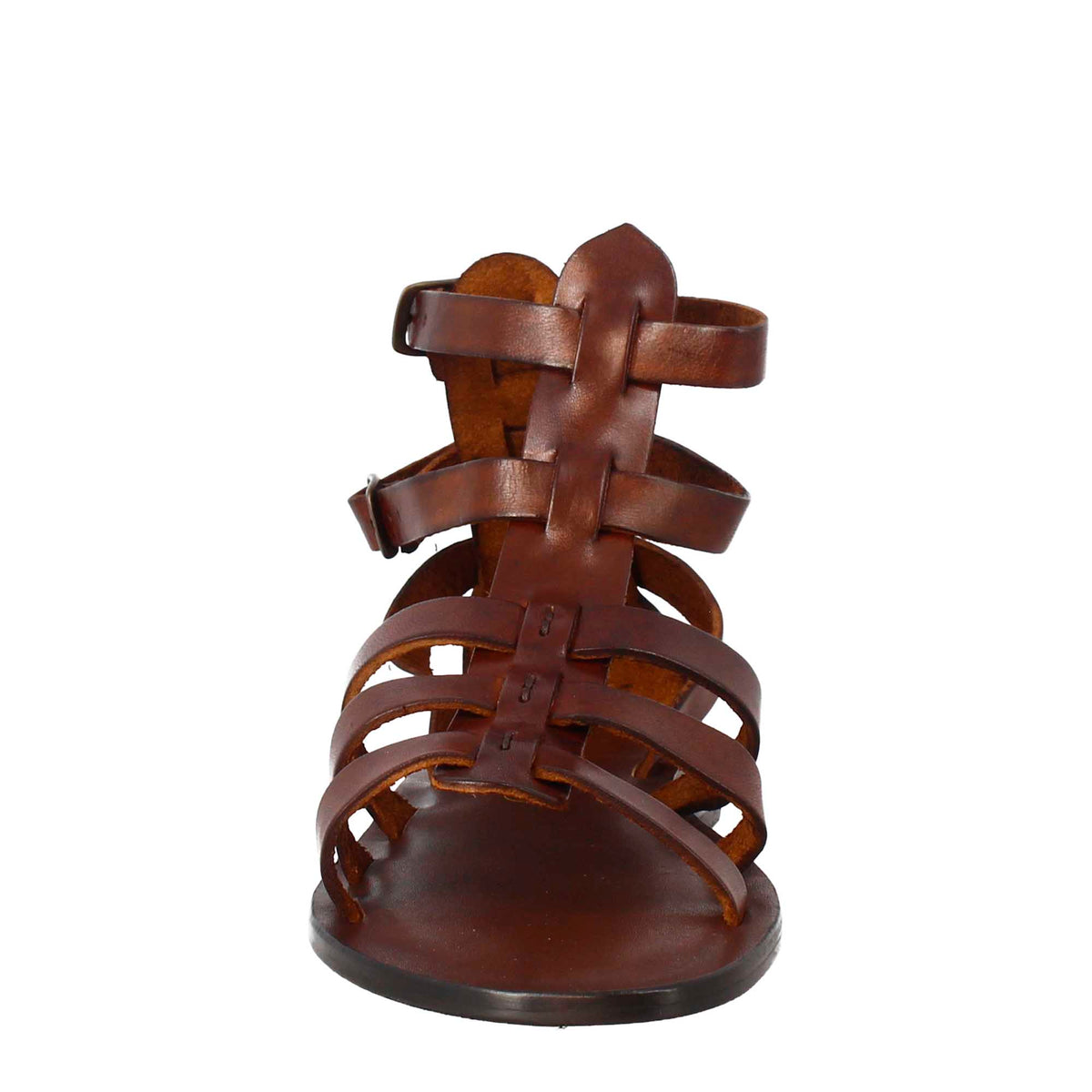 Sandali alla caviglia da donna stile romano in pelle marrone - LeonardoShoes