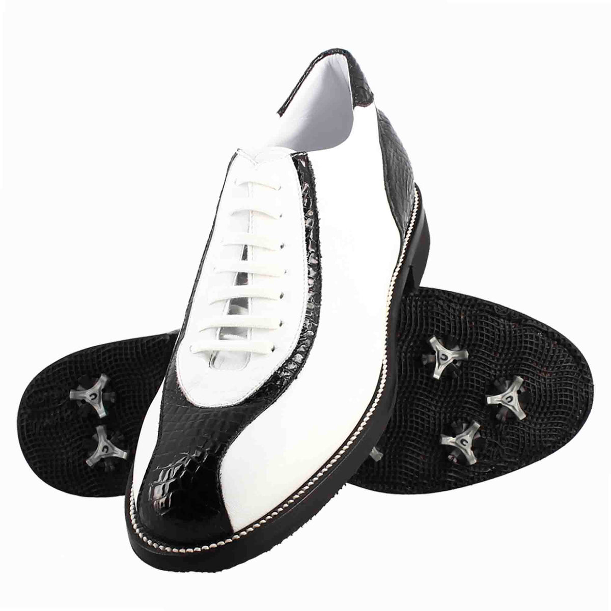 Scarpe golf artigianali in pelle bianco e dettagli in cocco nero - LeonardoShoes