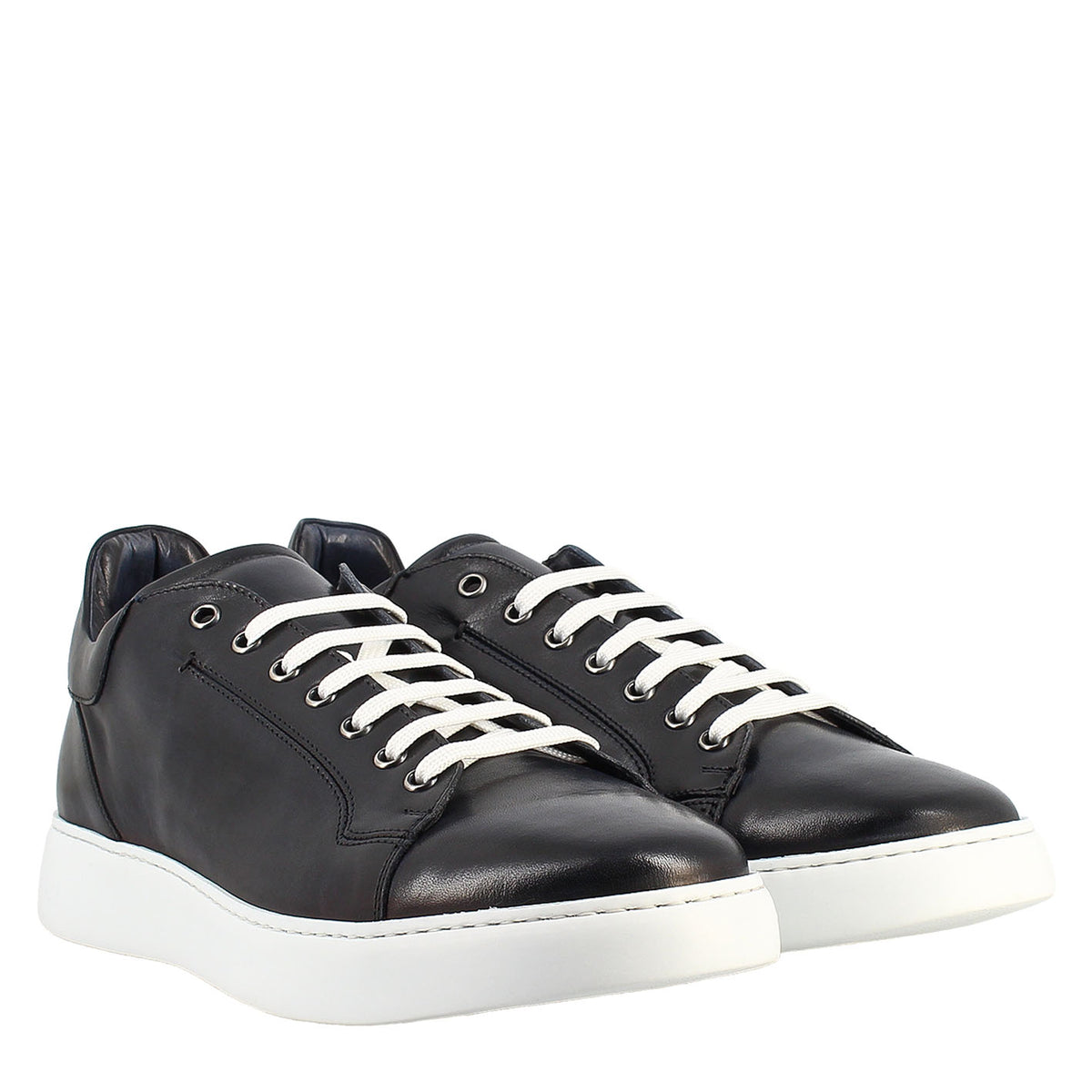 Sneaker blu elegante da uomo in pelle liscia - LeonardoShoes