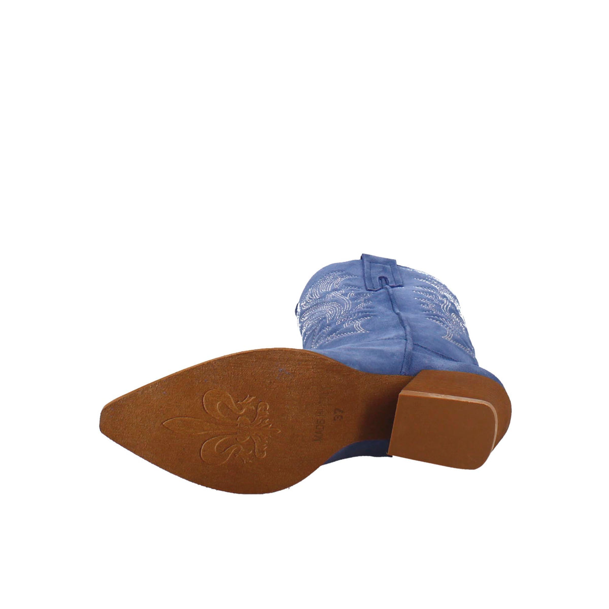 Stivali texani medi da donna in camoscio blu con ricami. - LeonardoShoes